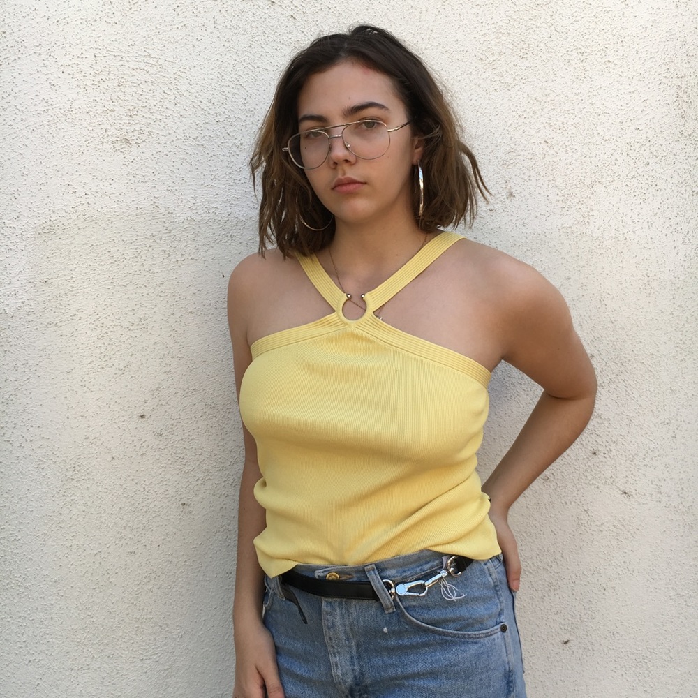 BCBGMaxAzria Yellow Tank Top w/ Silver Ring Detail